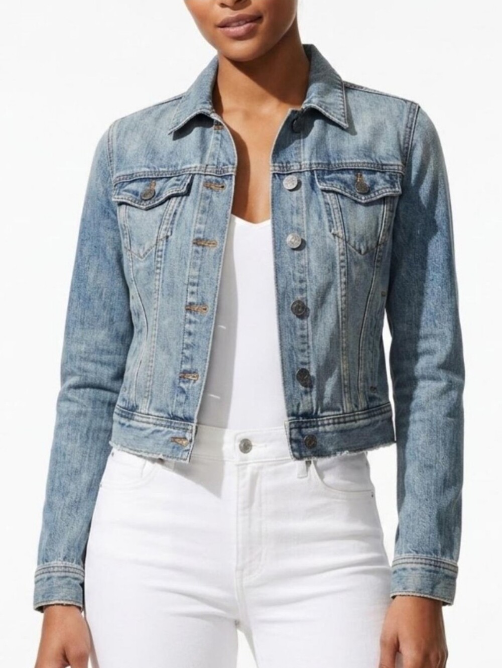 Wilfred Free Denim Jacket Size Medium Aritzia Classic Fitted Indie Sleaze Y2K